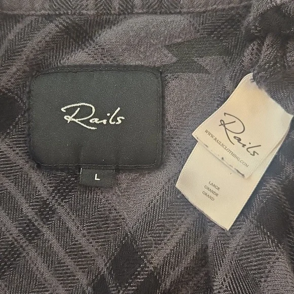 Rails Kellen Lightning Plaid Charcoal Jet Gray Black Womens Pajama Set Large